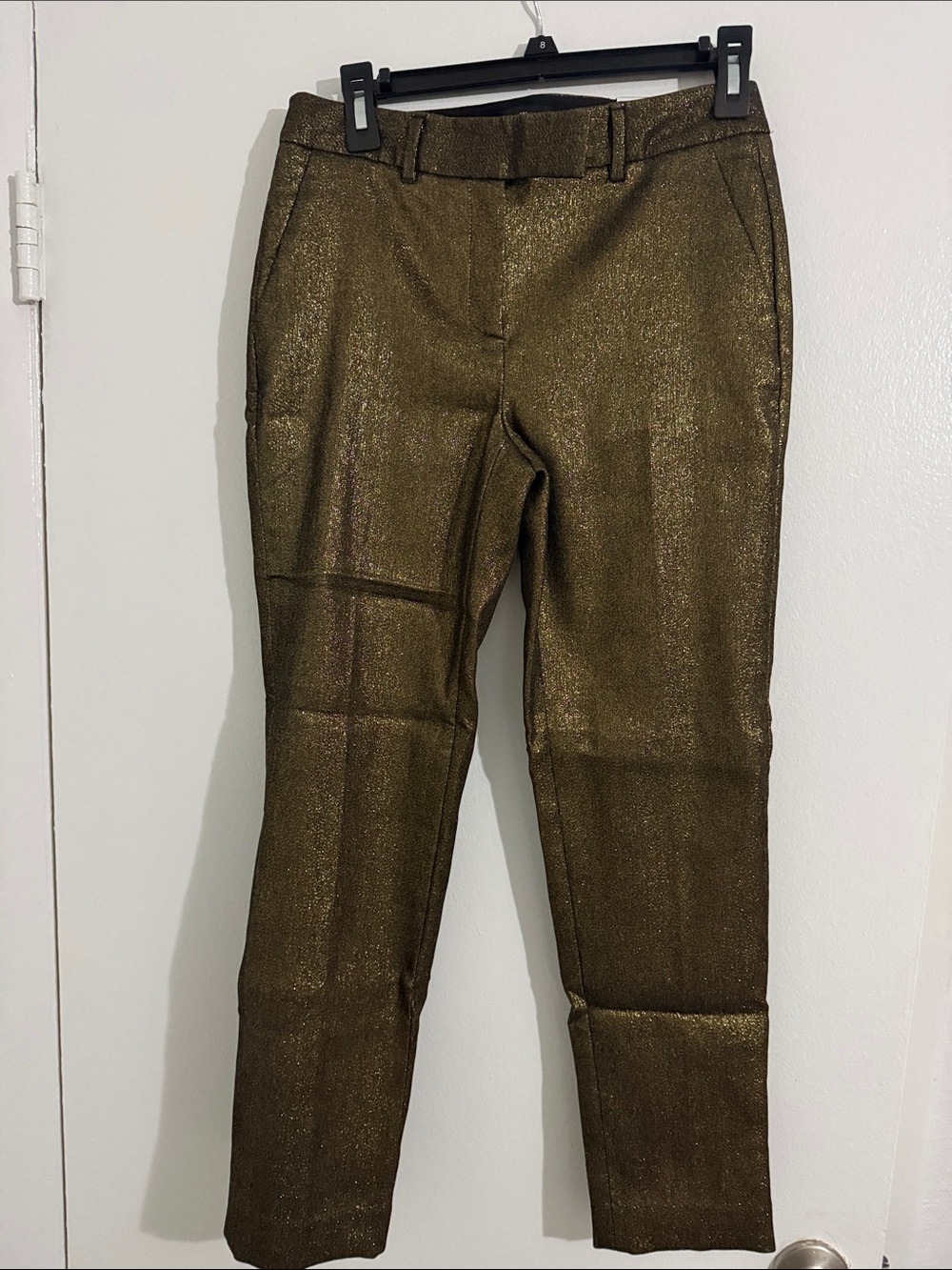 White House Black Market Metallic Bronze Cropped Straight-Leg Pants